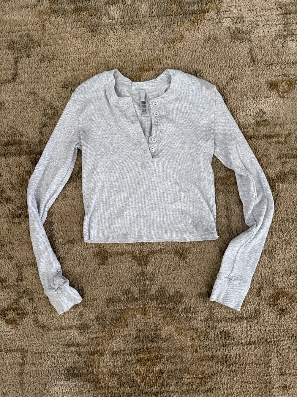 Light Gray Henley Long-Sleeve Crop Top